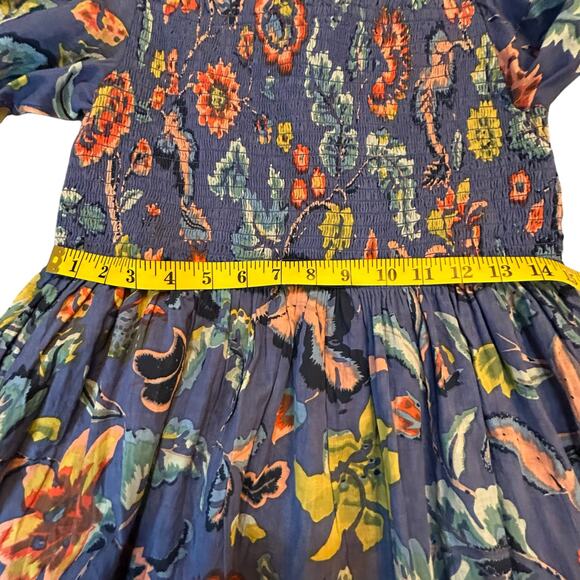 Velvet by Graham & Spencer Blue Floral Smocked  Mini Dress - Size L - Picture 7 of 13